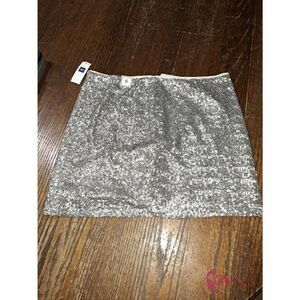New 6 Gap Silver Sequin Embellished Lined Rear Zip Mini Skirt Holiday Party Club